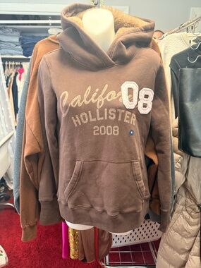 Hollister soft faux-fur lined brown hoodie